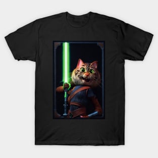 Fun Cat Print ~ AI Art ~ Fantasy Cat ~ Sci-fi Cat ~ Cats with Lightsabers T-Shirt